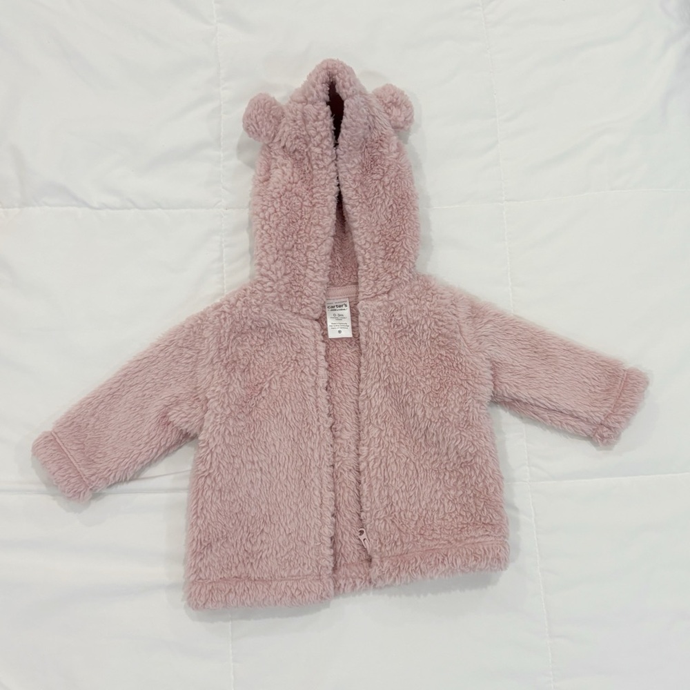 NWOT Carter's Soft Pink Fleece Hoodie - 0-3 months